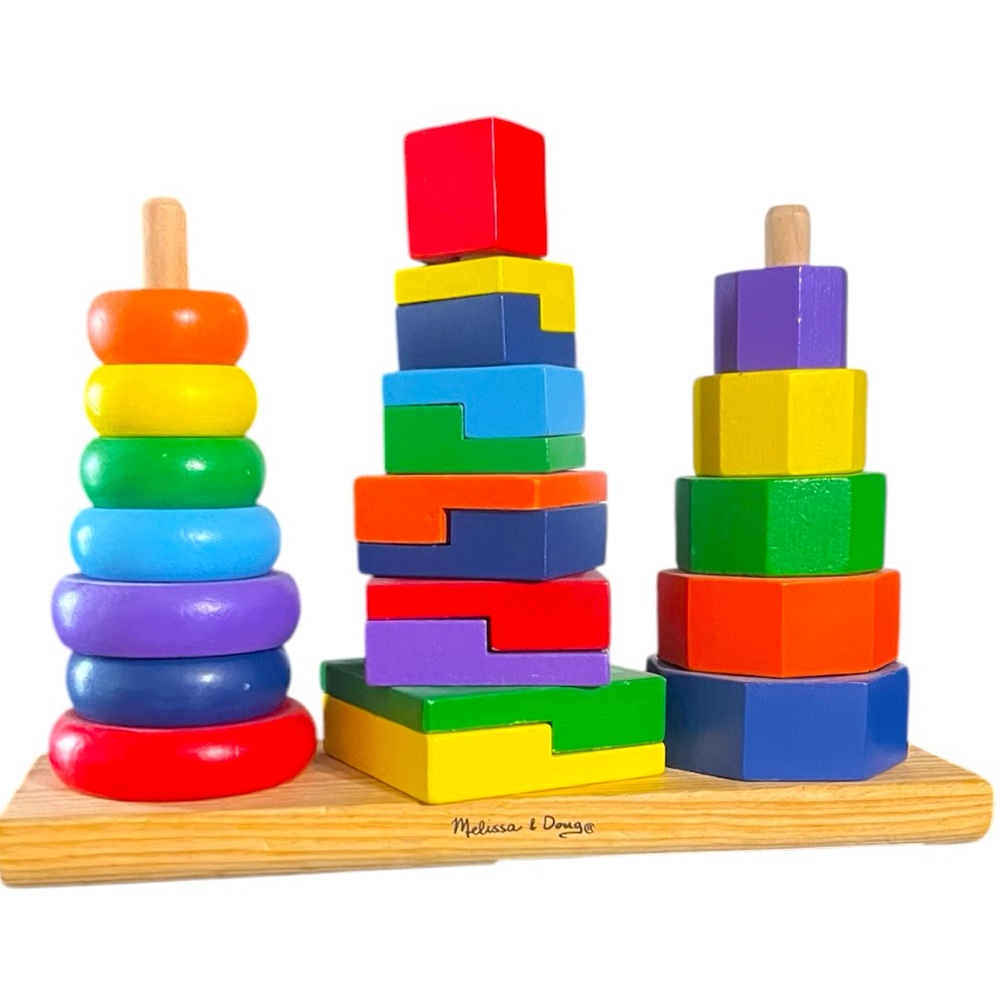 Melissa & Doug Geometric Stacker - Wooden Educational Toy